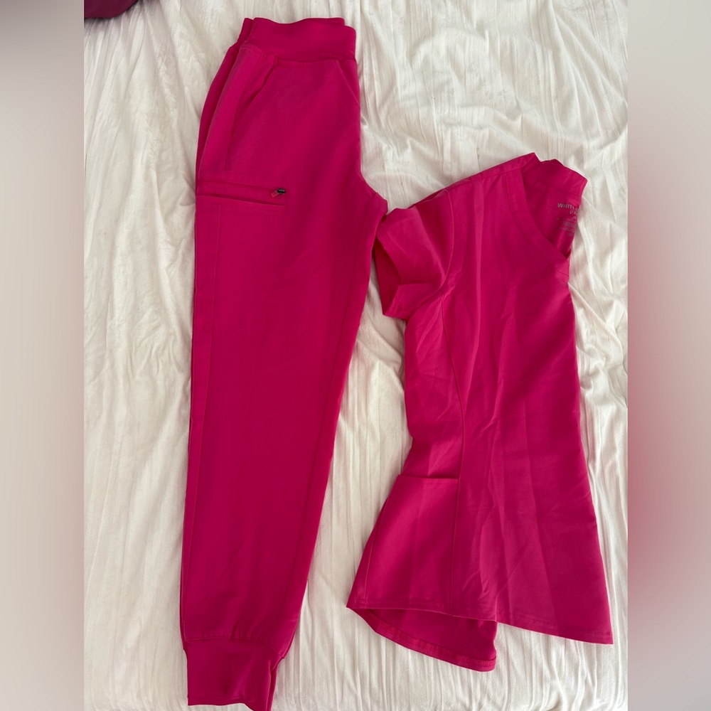White Cross Pink jogger scrub set